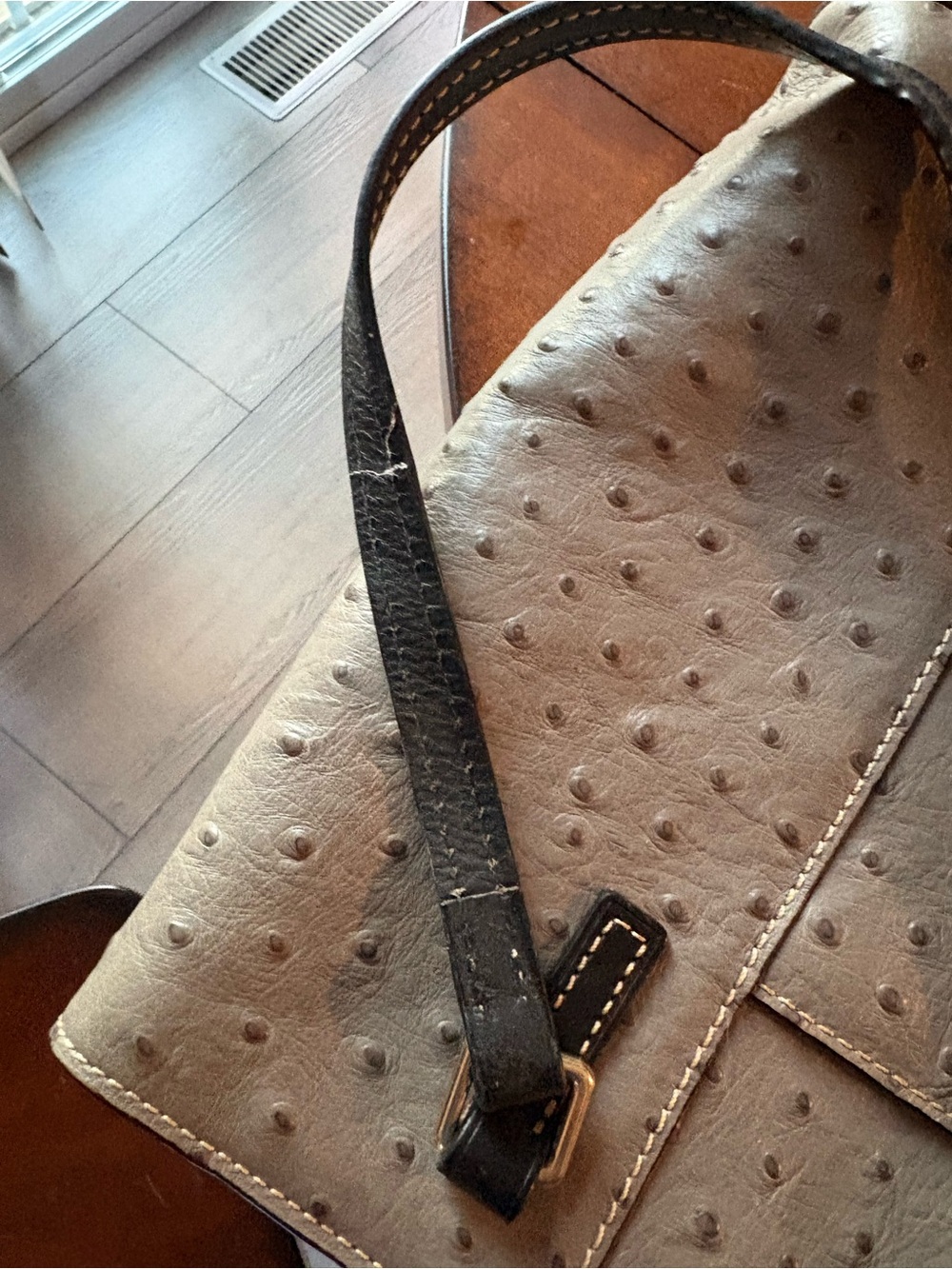 Dooney & Bourke Silver Ostrich-Embossed Tote with Black Straps - Picture 5 of 7
